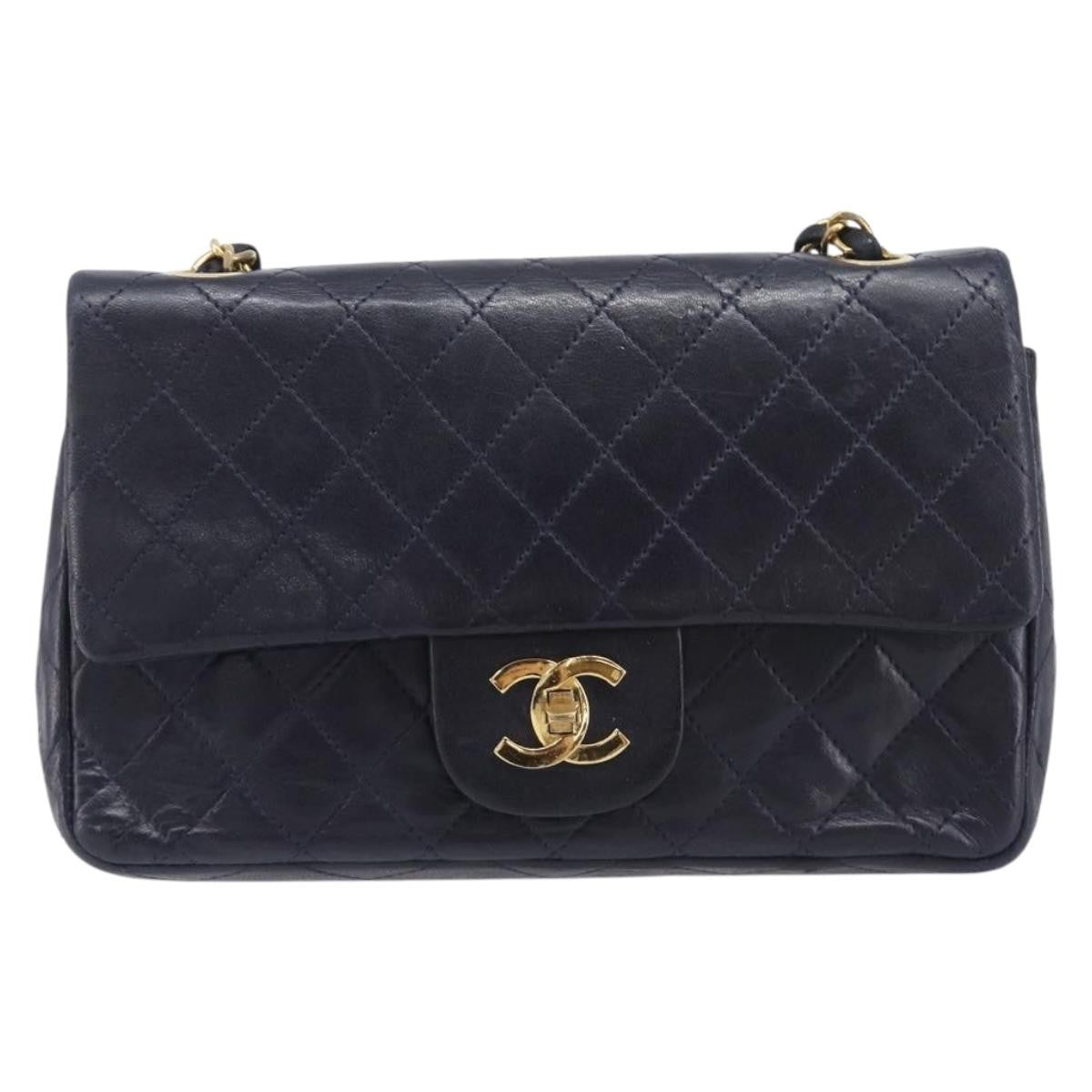 Chanel Timeless - Classic Double Flap Quilted Lambskin Navy Leather Handbag (Pre-Owned)