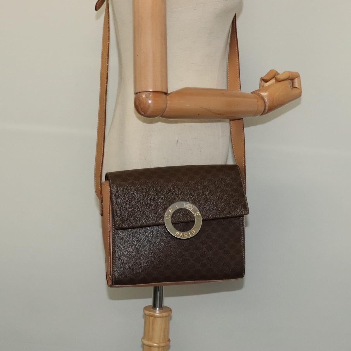 Celine Vintage Macadam Circle Logo Canvas And Leather Brown Canvas Shoulder Bag Bag (Pre-Owned)