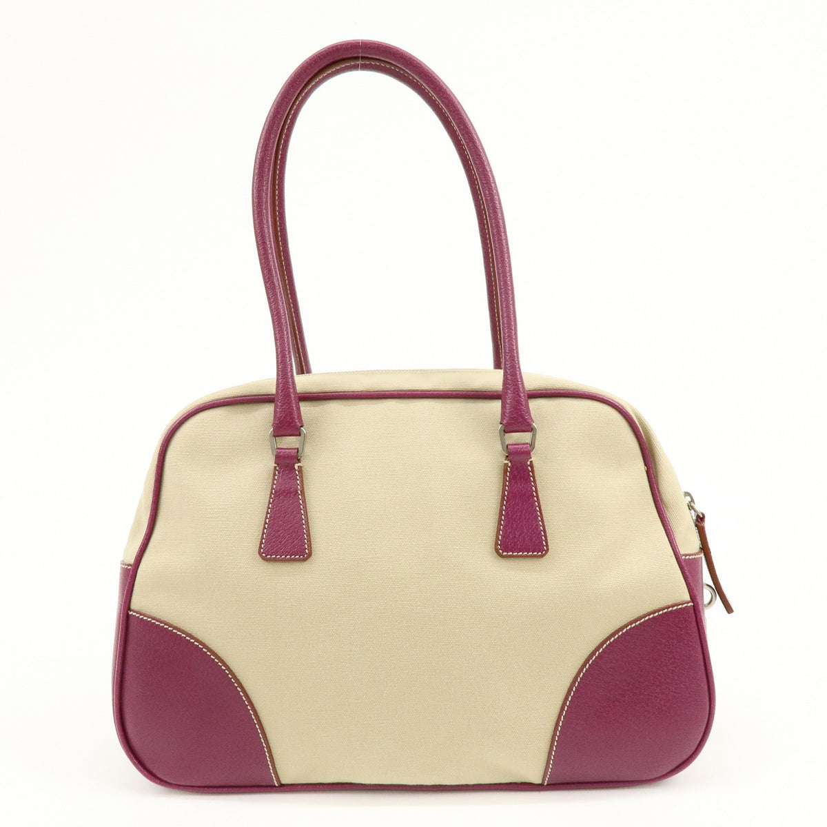 Prada Bowler Canvas With Leather Purple Canvas Shoulder Bag Bag (Pre-Owned)