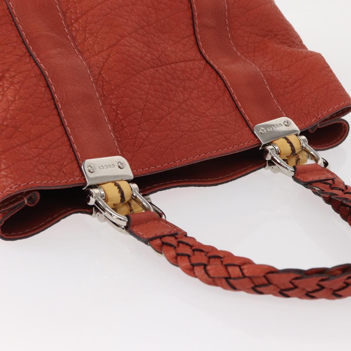 Gucci Vintage Bamboo Handle Leather Red Leather Handbag (Pre-Owned)