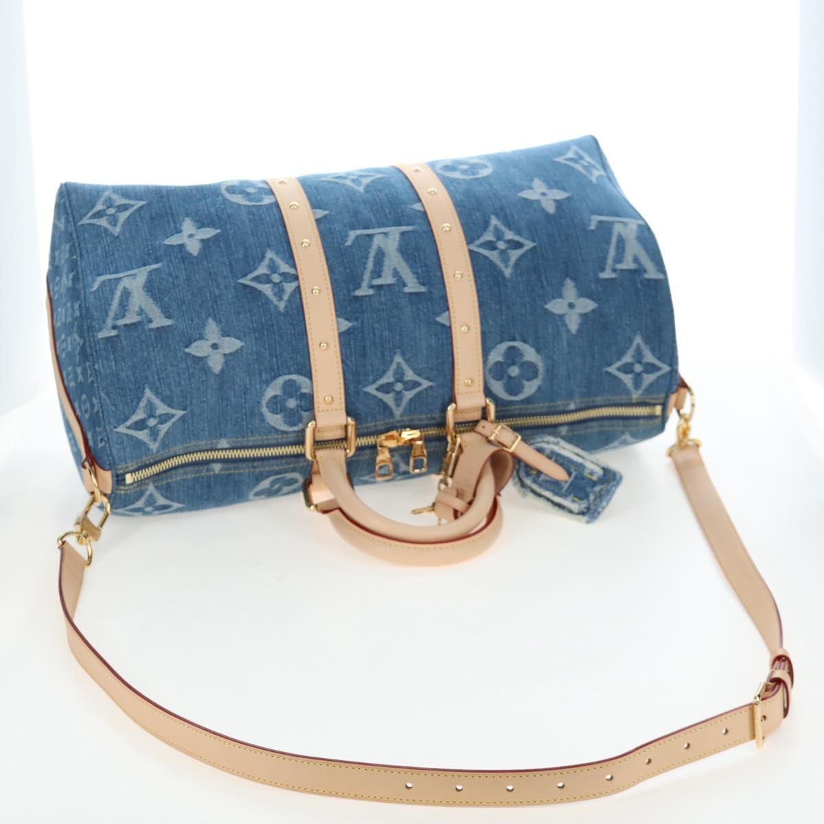 Louis Vuitton Keepall Bandouliere Limited Edition Monogram Watercolor Stripes Denim Blue Denim_Jeans Travel Bag Bag (Pre-Owned)