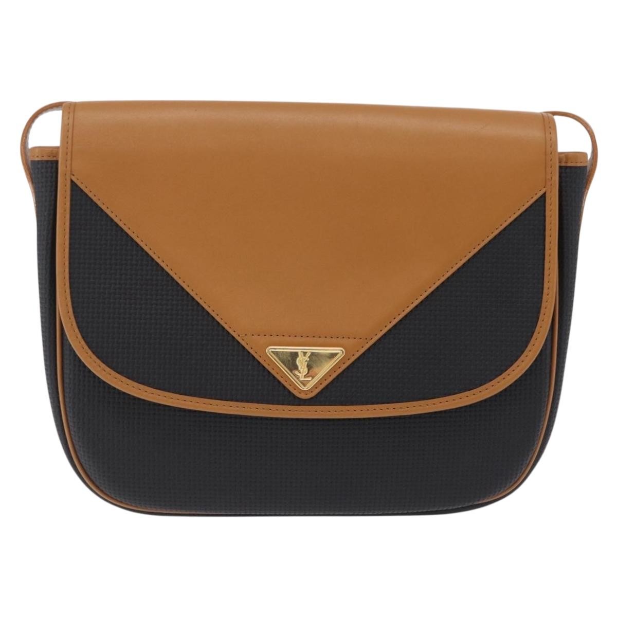 Saint Laurent Vintage Shoulder Bag Leather Black Leather Shoulder Bag Bag (Pre-Owned)