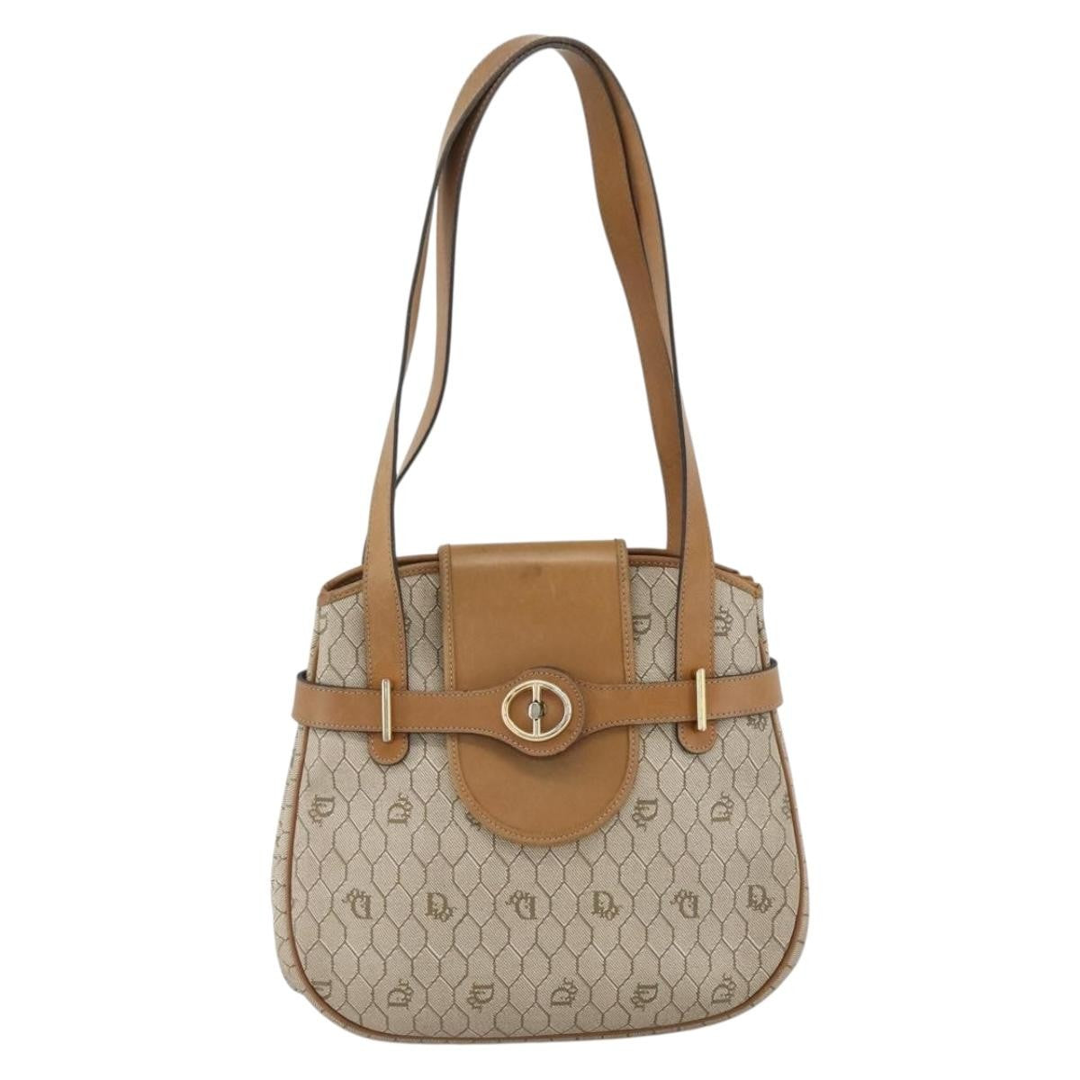 Christian Dior Vintage Honeycomb Canvas And Leather Beige Canvas Shoulder Bag Bag (Pre-Owned)