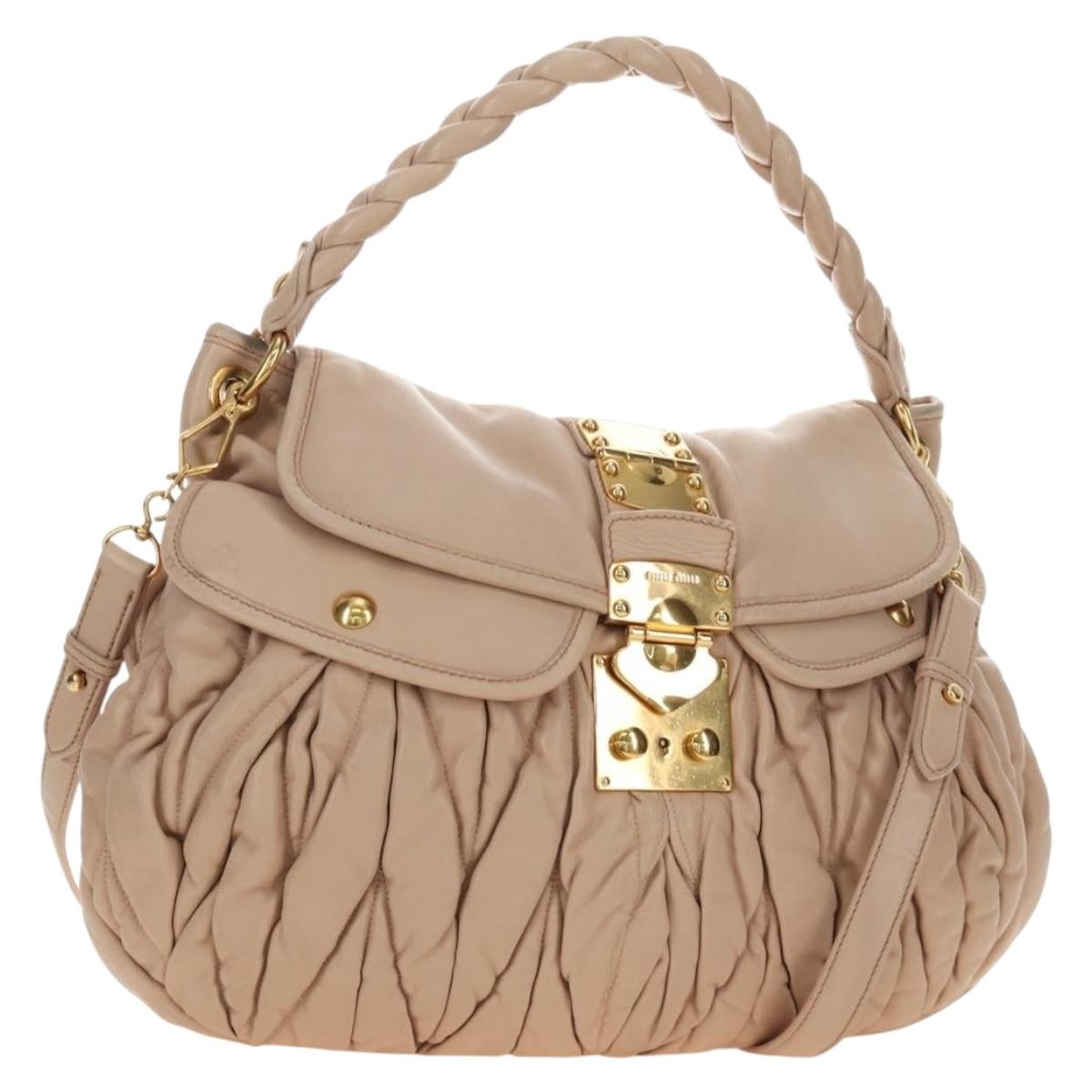 Miu Miu Madras Convertible Lock Tote Leather Pink_Gold Leather Handbag (Pre-Owned)
