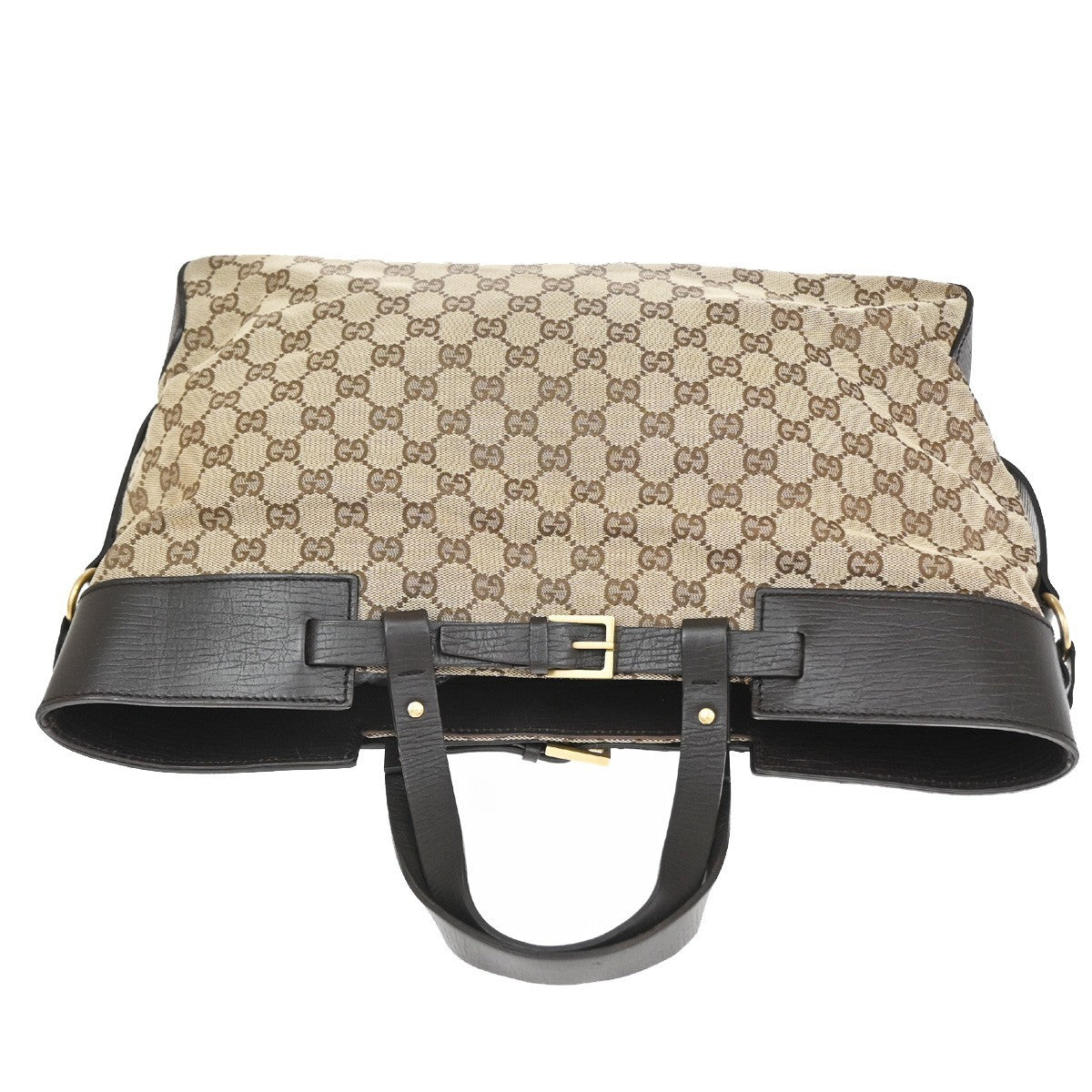 Gucci Belted Bucket Gg Canvas With Leather Brown Canvas Tote Bag Bag (Pre-Owned)
