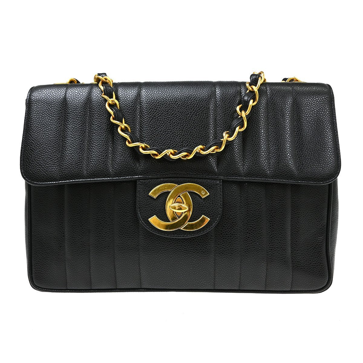 Chanel Classic Flap Vertical Quilted Caviar Black Calfskin Handbag (Pre-Owned)