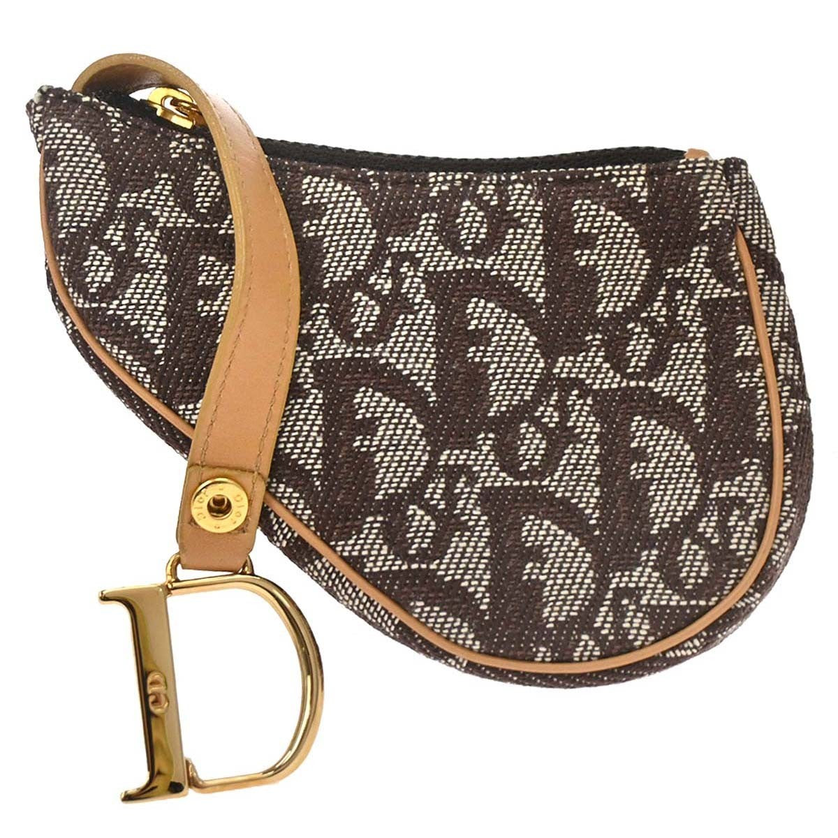 Christian Dior Vintage Saddle Zip Coin Purse Diorissimo Canvas Brown Canvas Clutche & Pouche Bag (Pre-Owned)