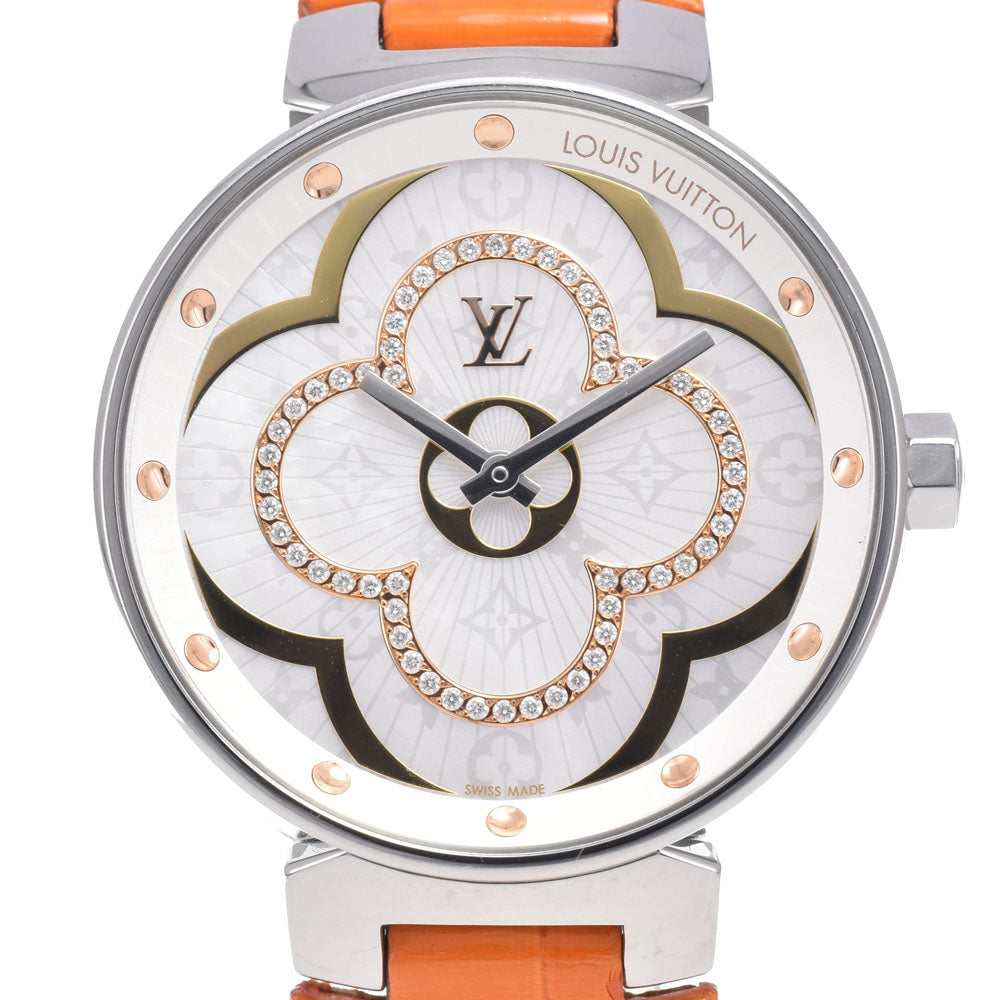 Louis Vuitton Tambour Moon Divine Quartz Stainless Steel And Monogram Canvas With Diamond Markers Watch (Pre-Owned)
