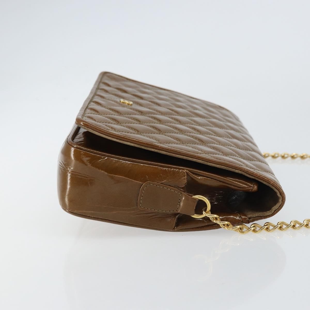 Bally Vintage Chain Quilted Patent Leather Brown Patent_Leather Shoulder Bag Bag (Pre-Owned)