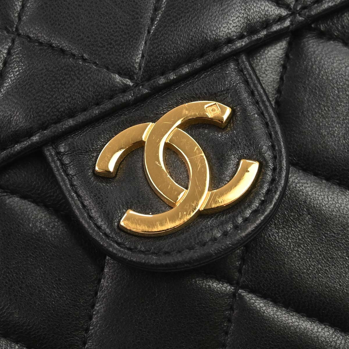 Chanel Vintage Classic Flap Quilted Lambskin Black Leather Shoulder Bag Bag (Pre-Owned)