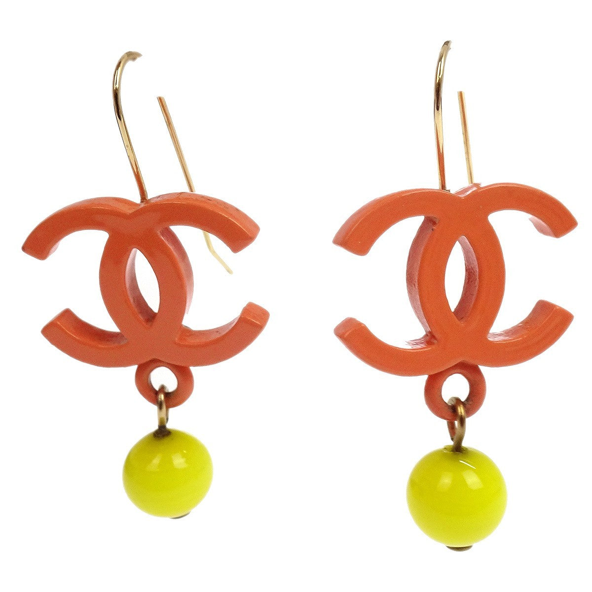 Chanel Cc Drop Metal With Beads Orange Gold_Plated Earrings Jewelry (Pre-Owned)