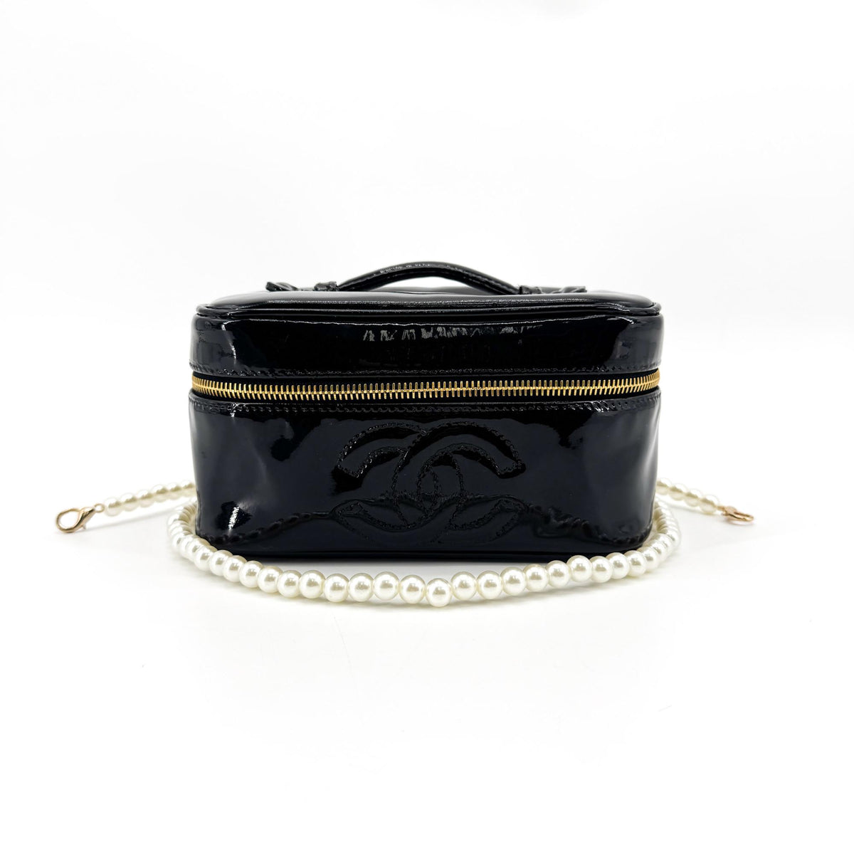 Chanel Vintage Timeless Cosmetic Case Patent Black Patent_Leather Clutche & Pouche Bag (Pre-Owned)