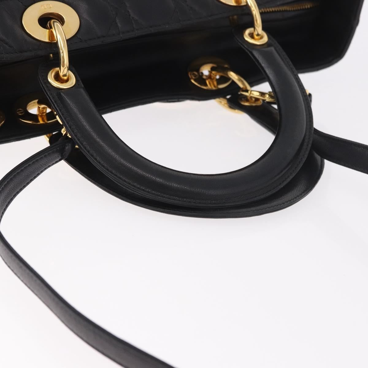 Christian Dior Vintage Lady Dior Leather Black Leather Handbag (Pre-Owned)