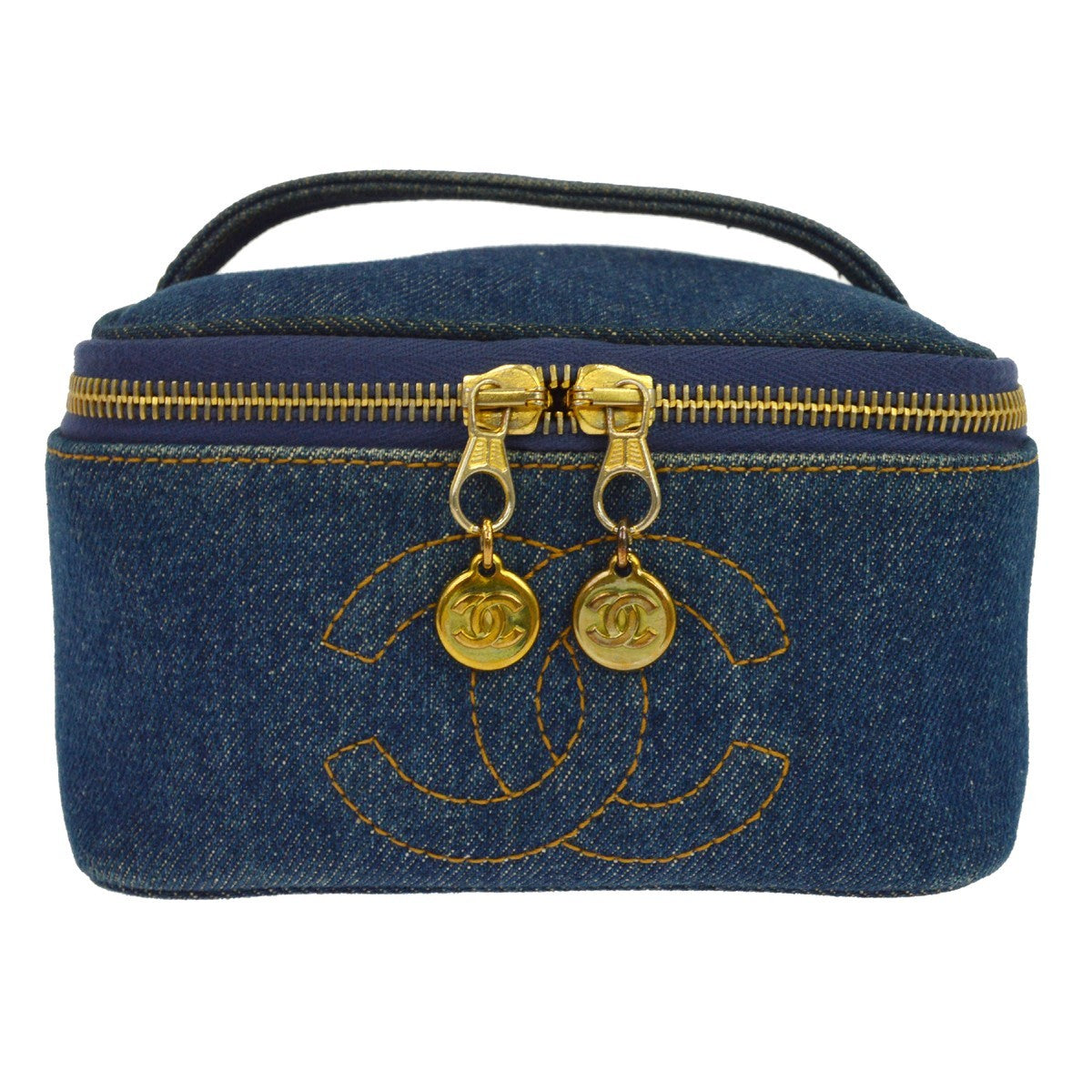 Chanel Vanity Case Quilted Denim Blue Denim_Jeans Clutche & Pouche Bag (Pre-Owned)