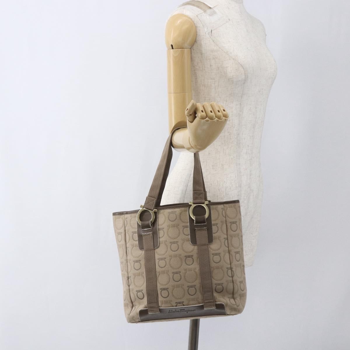 Salvatore Ferragamo Gancini Tote Gancini Canvas Beige Canvas Tote Bag Bag (Pre-Owned)