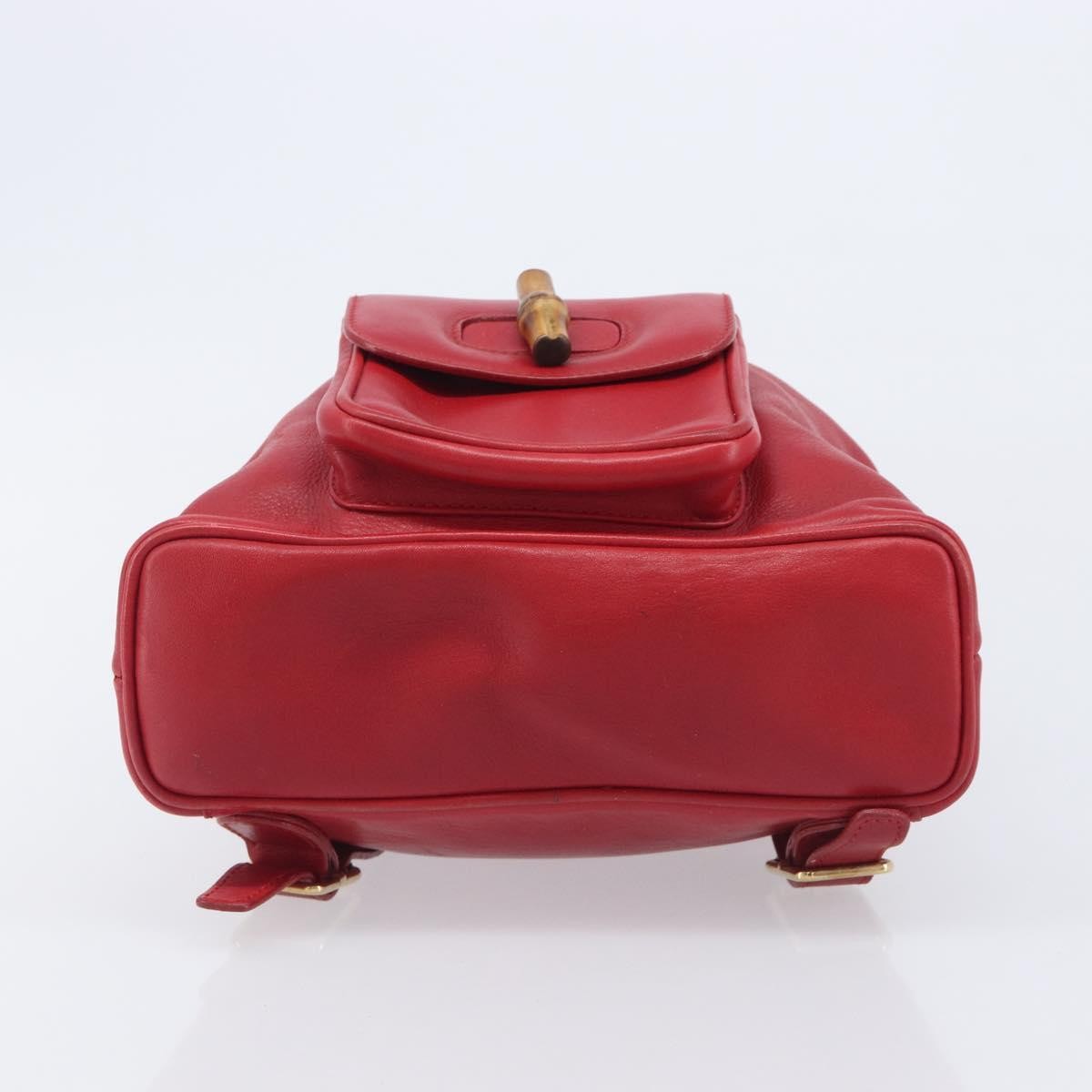 Gucci Vintage Bamboo Leather Red Leather Backpack Bag (Pre-Owned)