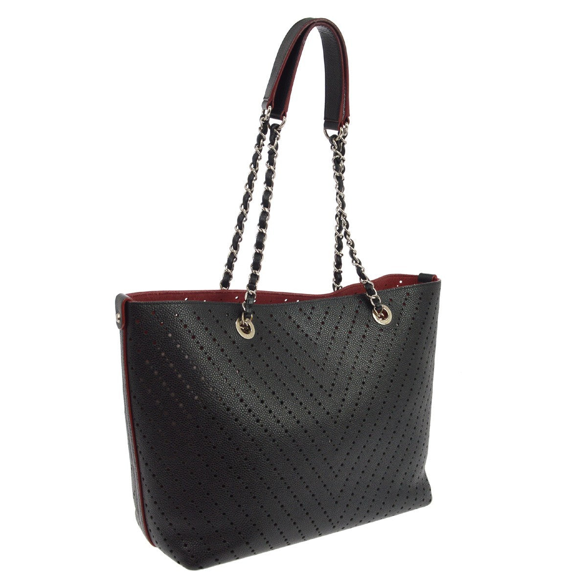 Chanel Shopping Perforated Caviar Black Leather Tote Bag Bag (Pre-Owned)