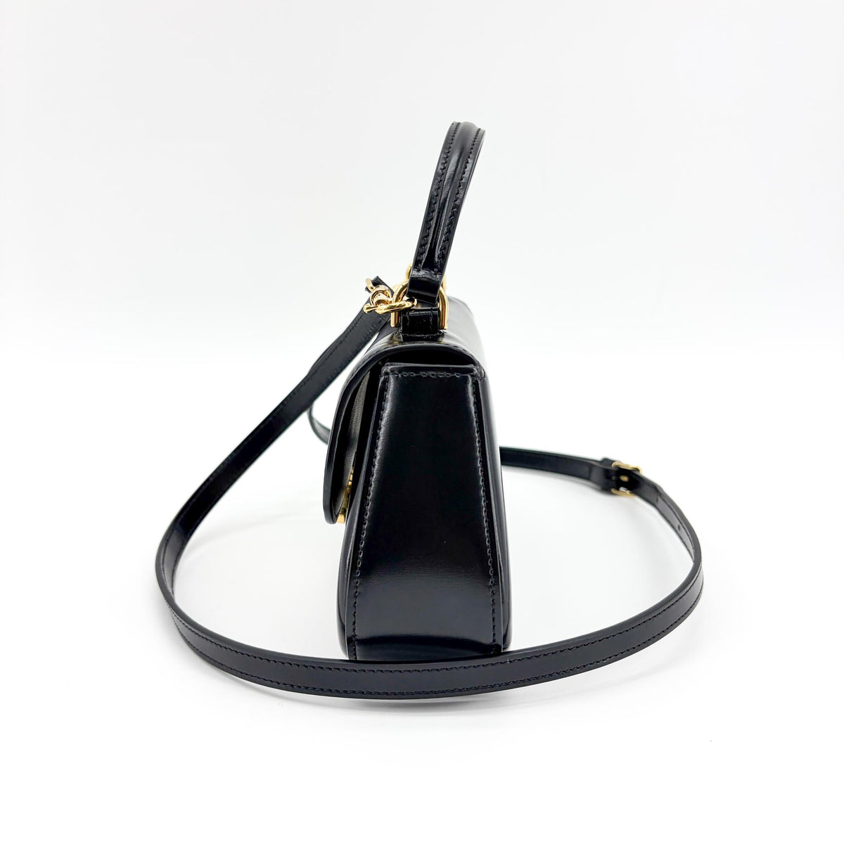 Celine Lola Triomphe Top Handle Leather Black Leather Handbag (Pre-Owned)