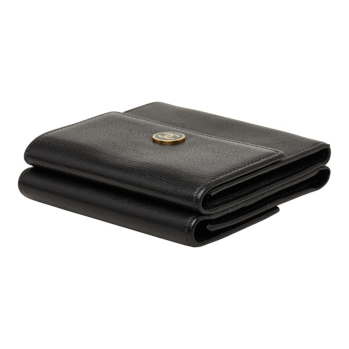 Chanel Cc Button Bi-Fold Leather Black Leather Wallets Accessory (Pre-Owned)