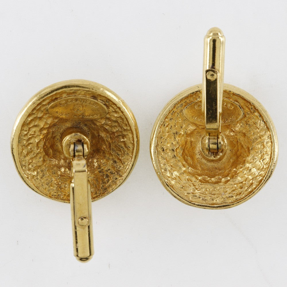 Chanel Vintage Logo Round Plated Gold Gold Gold_Plated Cufflinks Jewelry (Pre-Owned)