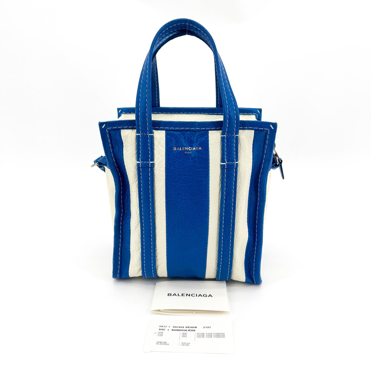 Balenciaga Bazar Striped Leather Blue Leather Tote Bag Bag (Pre-Owned)