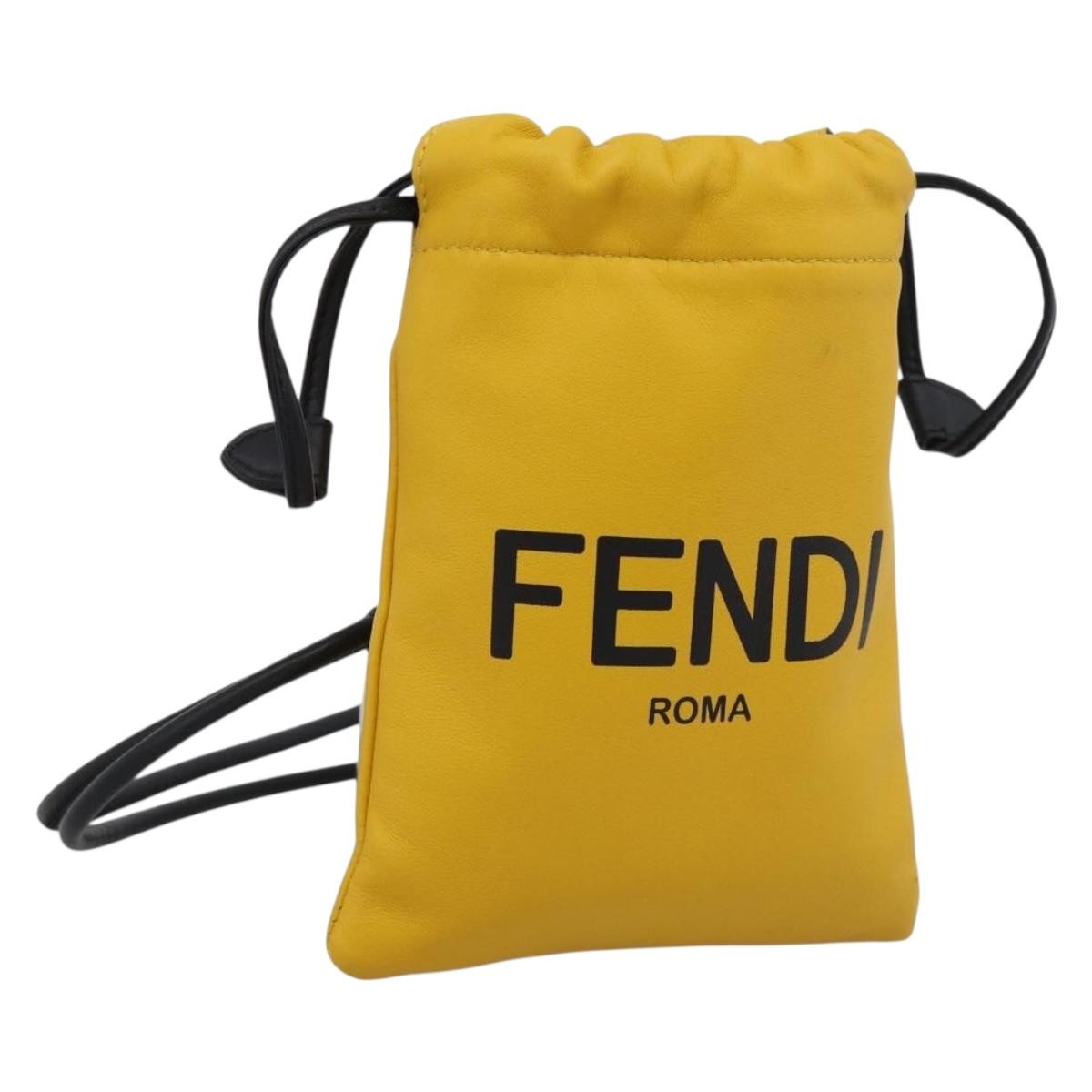 Fendi Logo Drawstring Leather Yellow Leather Handbag (Pre-Owned)