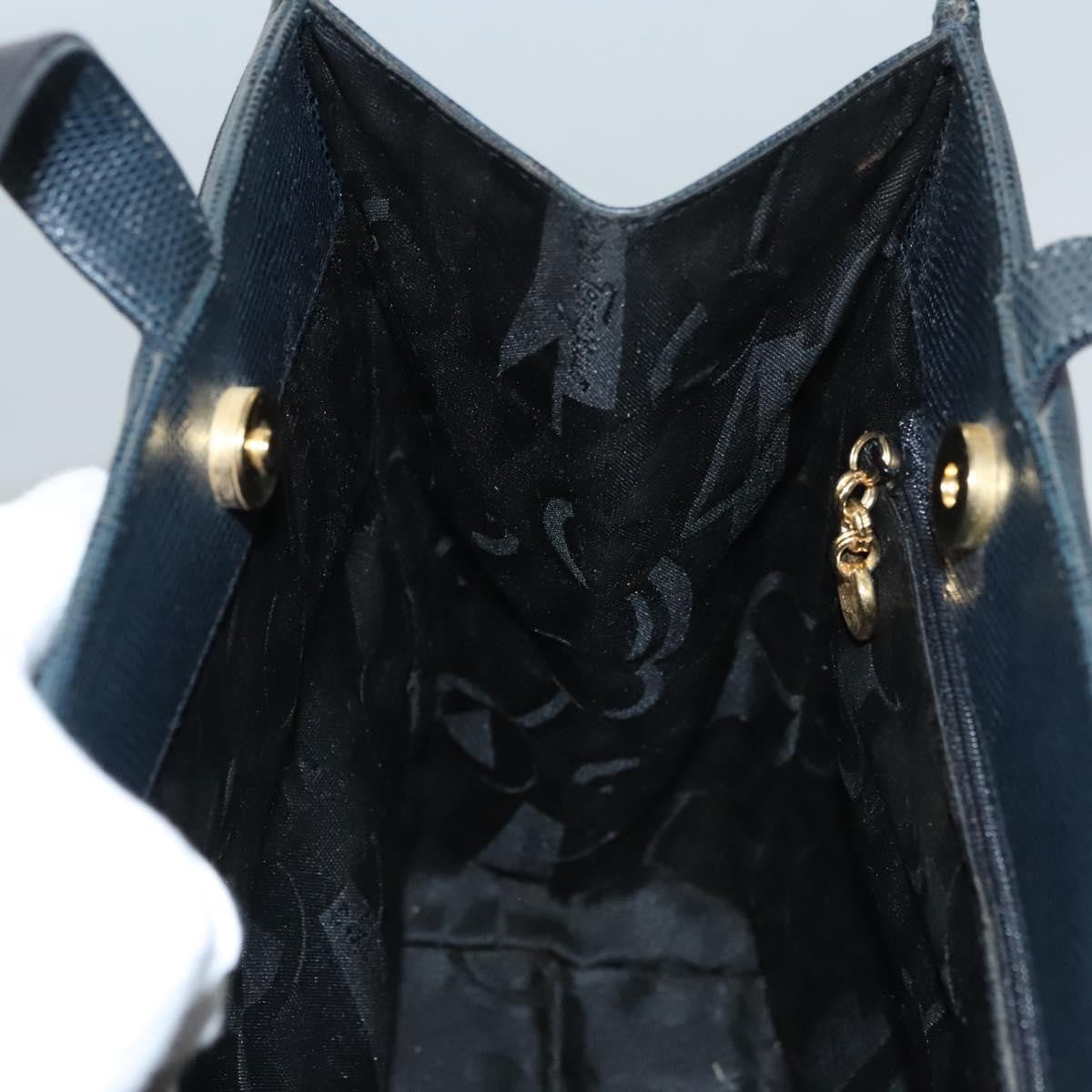 Salvatore Ferragamo Vintage Vara Bow Tote Lizard Embossed Leather Navy Leather Tote Bag Bag (Pre-Owned)