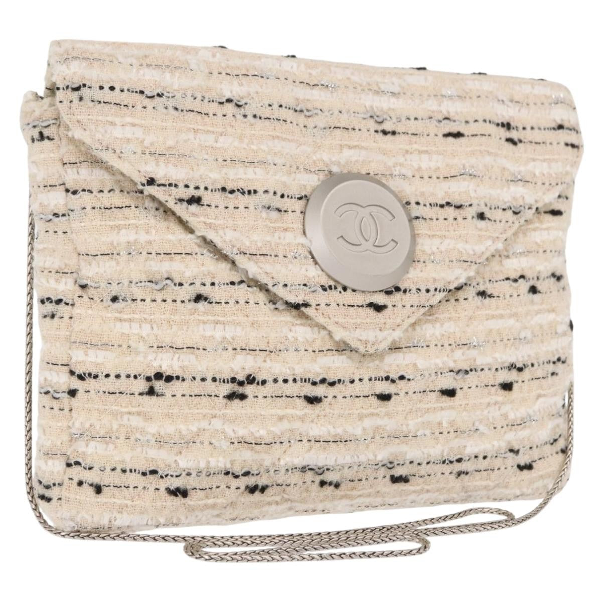 Chanel Vintage Envelope Chain Clutch Tweed White Tweed Clutche & Pouche Bag (Pre-Owned)