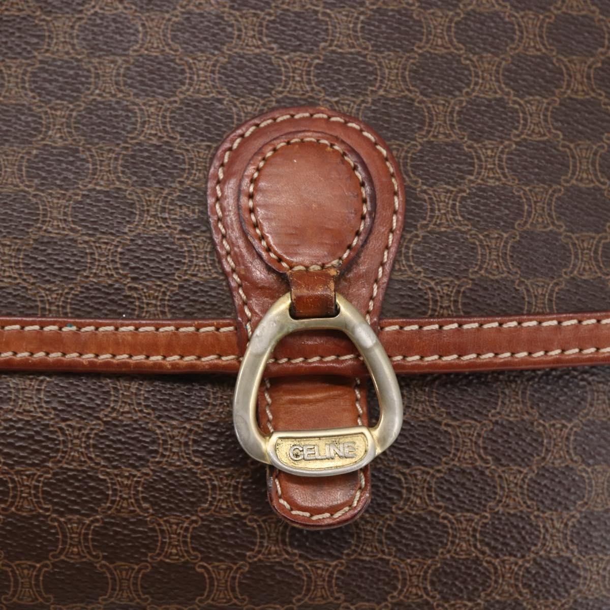 Celine Vintage Macadam Canvas And Leather Brown Canvas Shoulder Bag Bag (Pre-Owned)