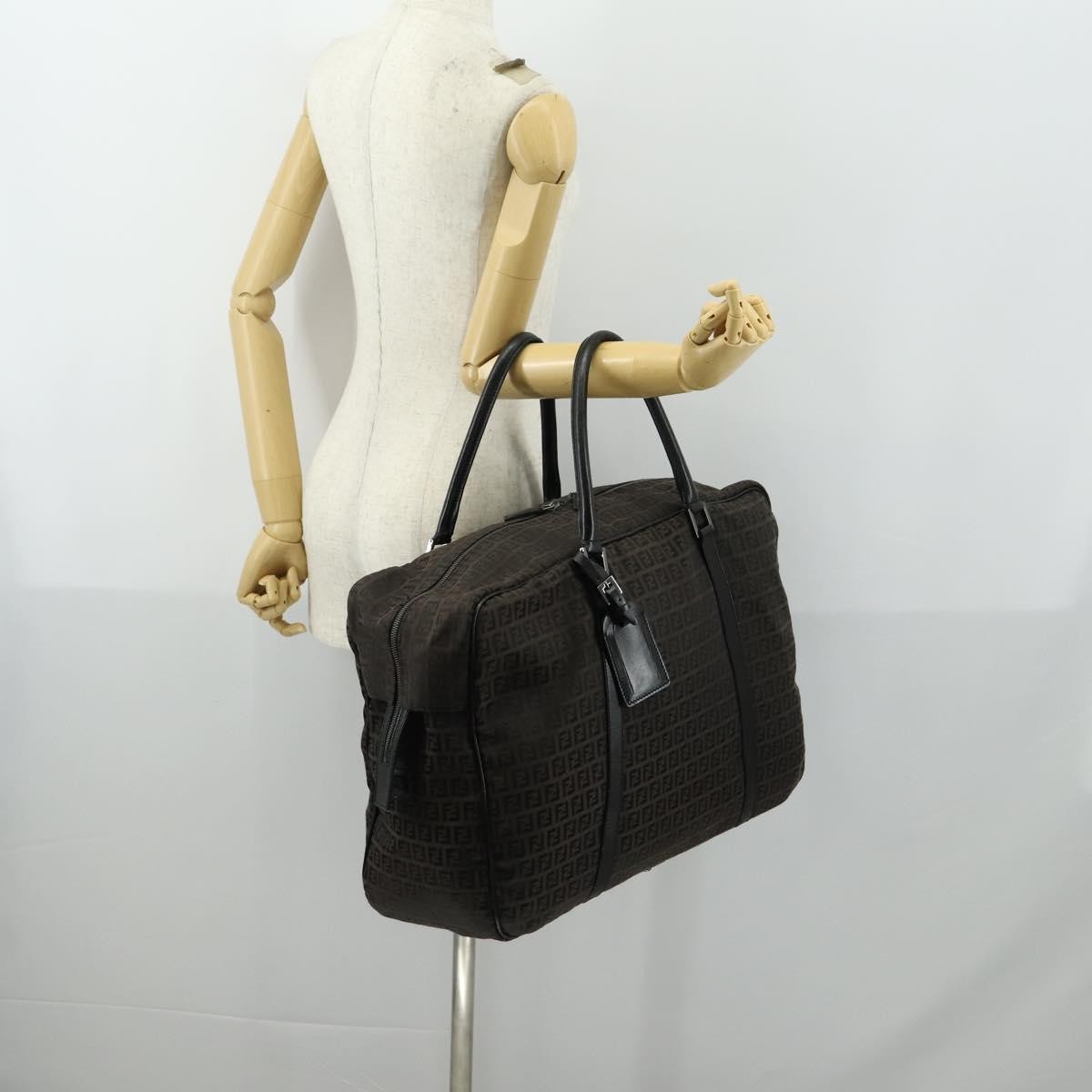 Fendi Vintage Boston Zucchino Canvas Brown Canvas Handbag (Pre-Owned)