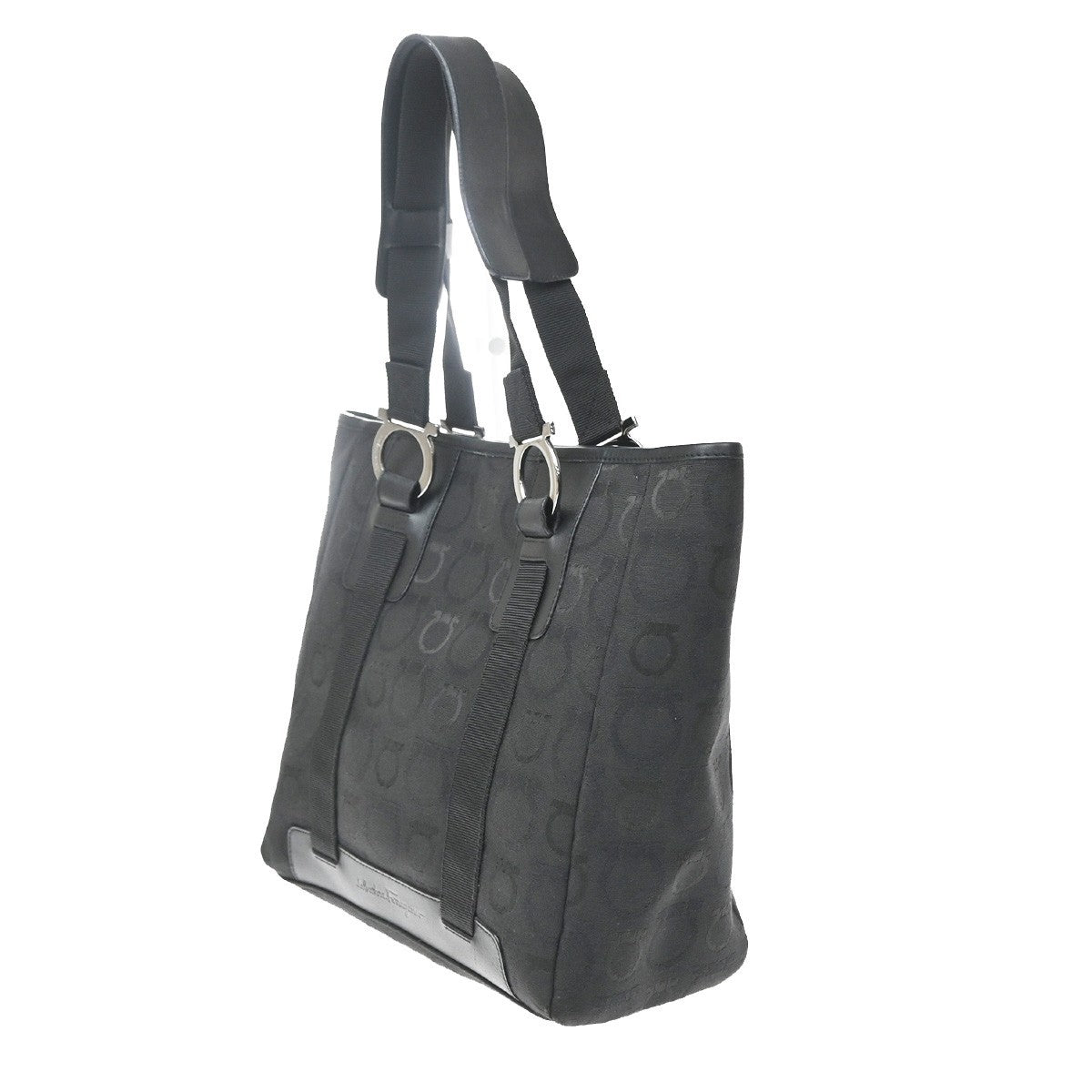 Salvatore Ferragamo Gancini Tote Canvas Black Canvas Tote Bag Bag (Pre-Owned)