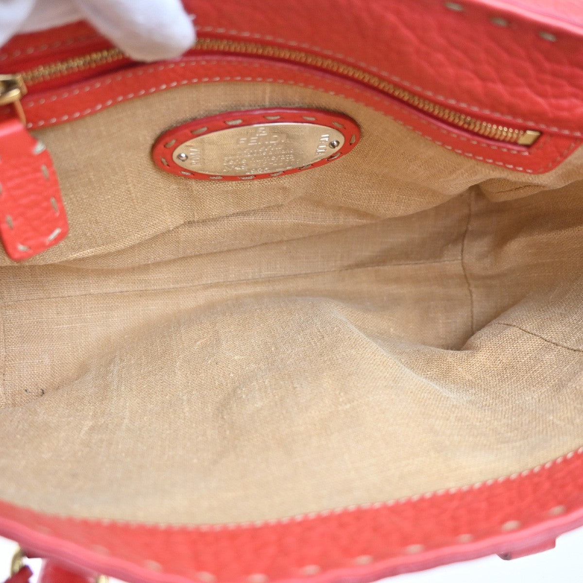 Fendi Selleria Linda Satchel Pebbled Leather Red Leather Handbag (Pre-Owned)