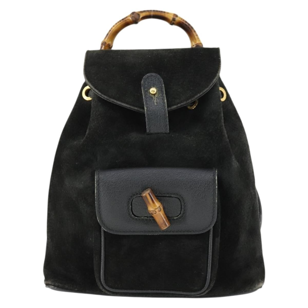 Gucci Gucci Bamboo Daim Black Suede Backpack Bag (Pre-Owned)
