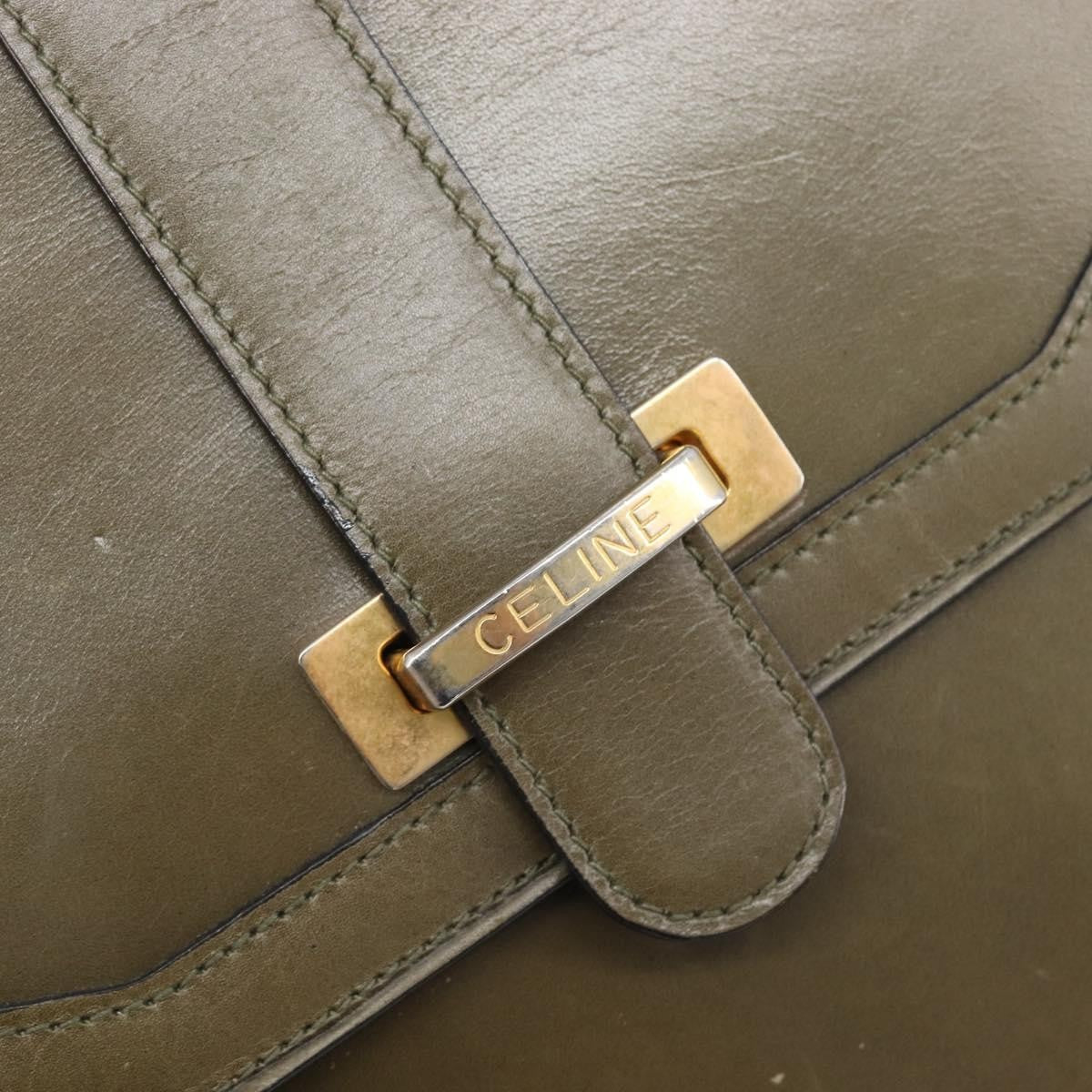 Celine Shoulder Leather Khaki Leather Shoulder Bag Bag (Pre-Owned)
