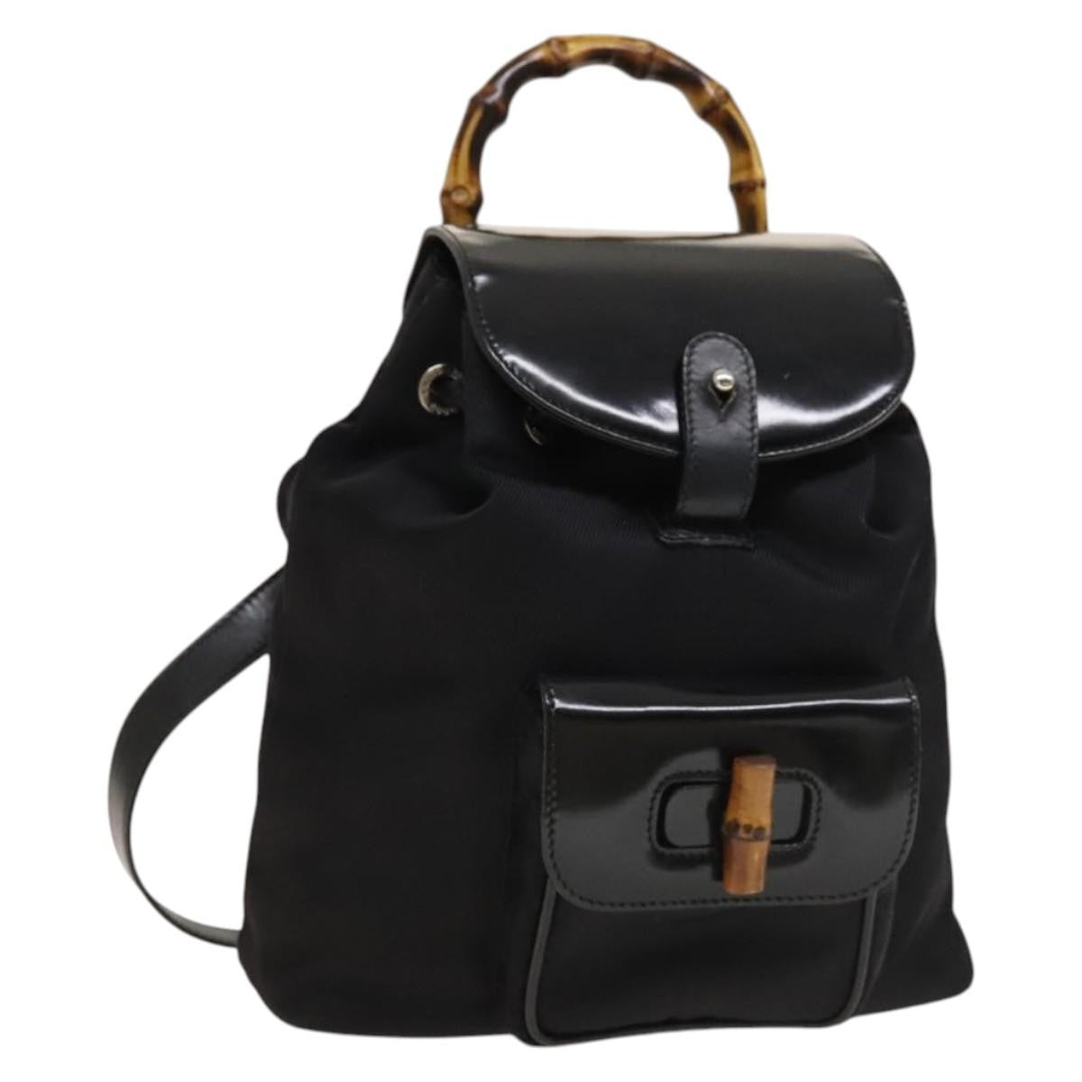 Gucci Vintage Bamboo Nylon And Patent Leather Black Nylon Backpack Bag (Pre-Owned)