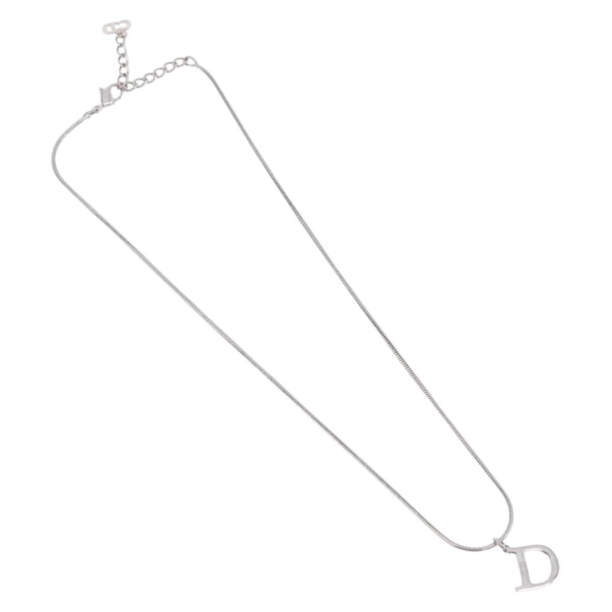Christian Dior D Logo Pendant Metal Silver Metal Necklace Jewelry (Pre-Owned)