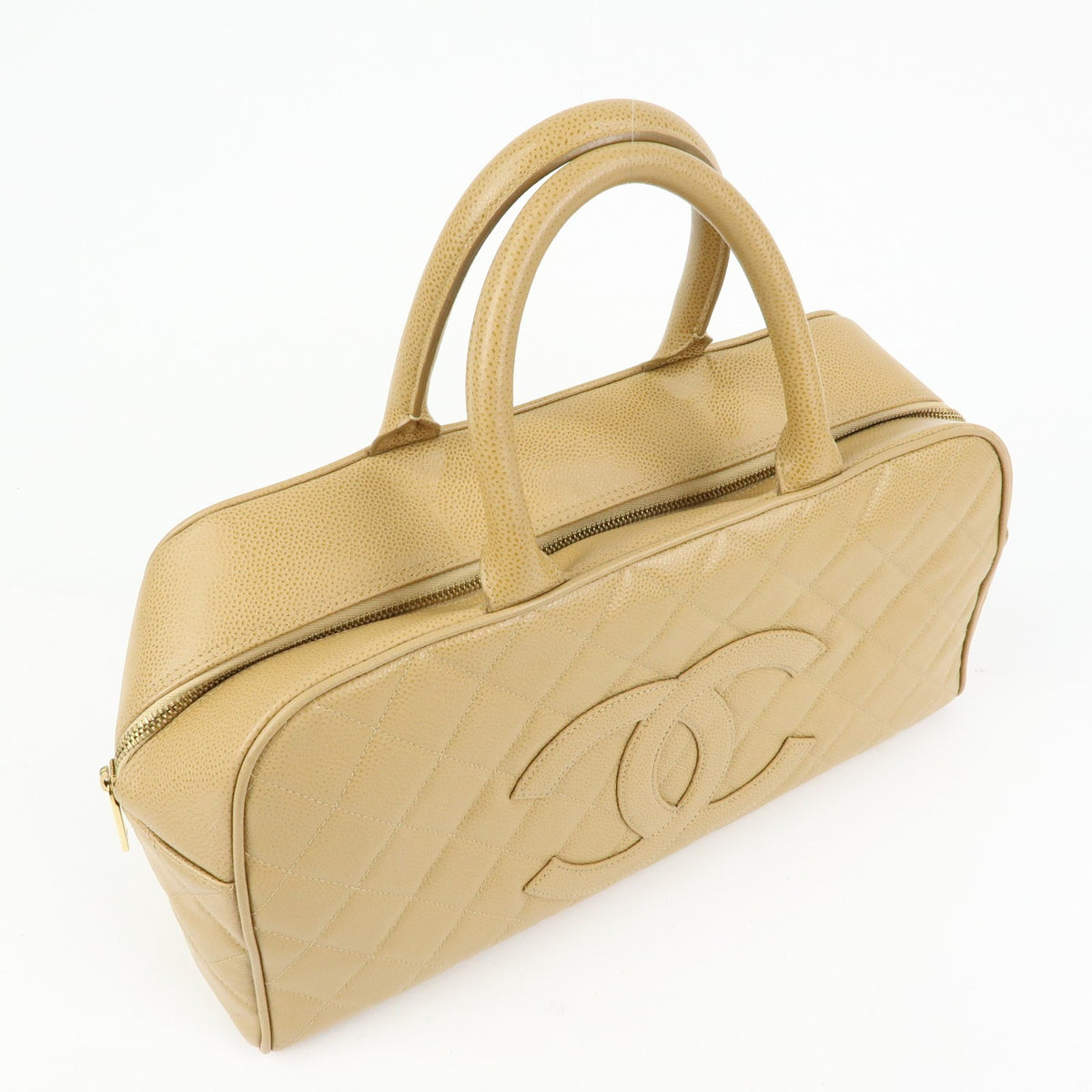 Chanel Timeless Cc Bowler Quilted Caviar Beige Leather Handbag (Pre-Owned)