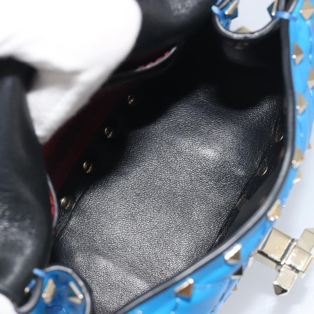 Valentino Garavani Rockstud Spike Flap Quilted Leather Blue Leather Shoulder Bag Bag (Pre-Owned)