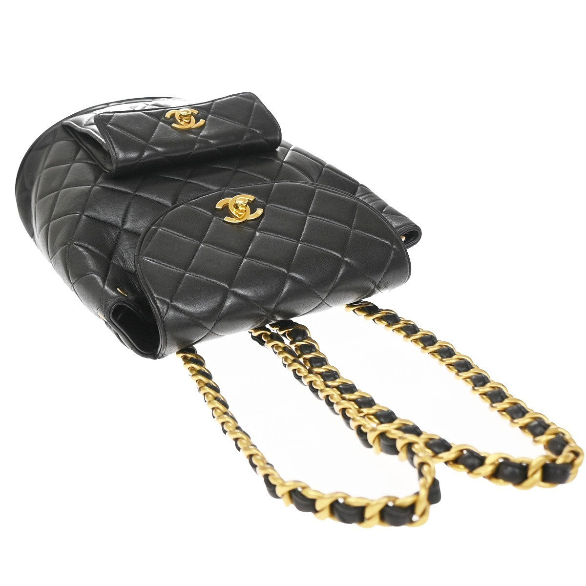Chanel Vintage Cc Pocket Quilted Lambskin Black Leather Backpack Bag (Pre-Owned)