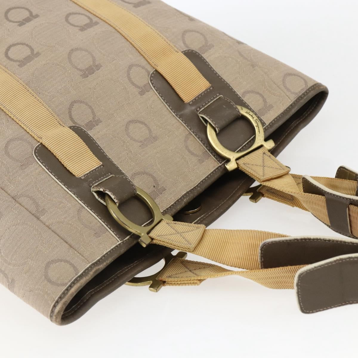 Salvatore Ferragamo Gancini Canvas Beige Canvas Handbag (Pre-Owned)