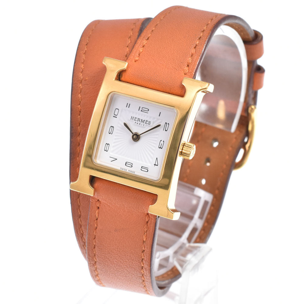 Hermes Heure H Quartz Plated Metal And Leather Watch (Pre-Owned)