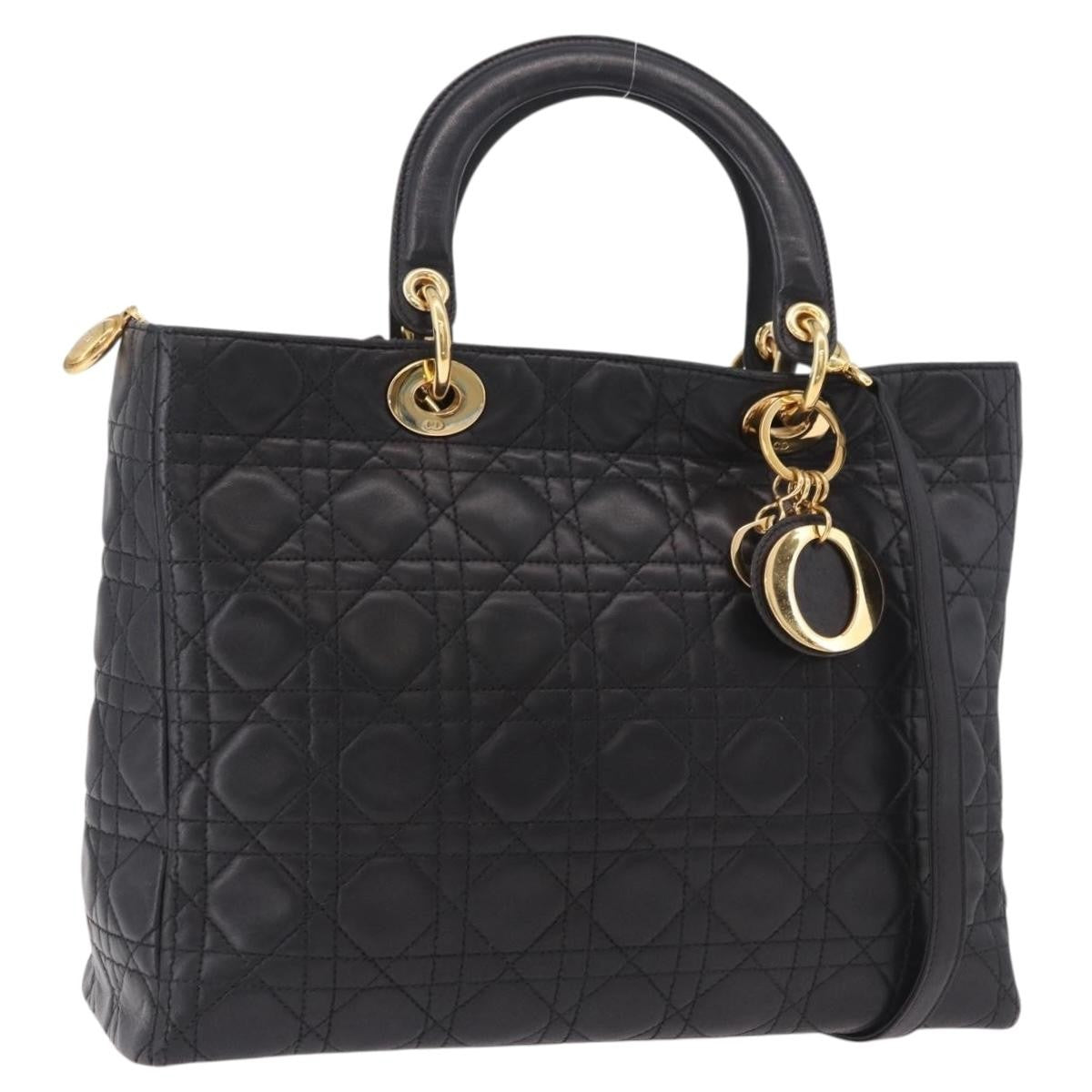 Christian Dior Vintage Lady Dior Leather Black Leather Handbag (Pre-Owned)
