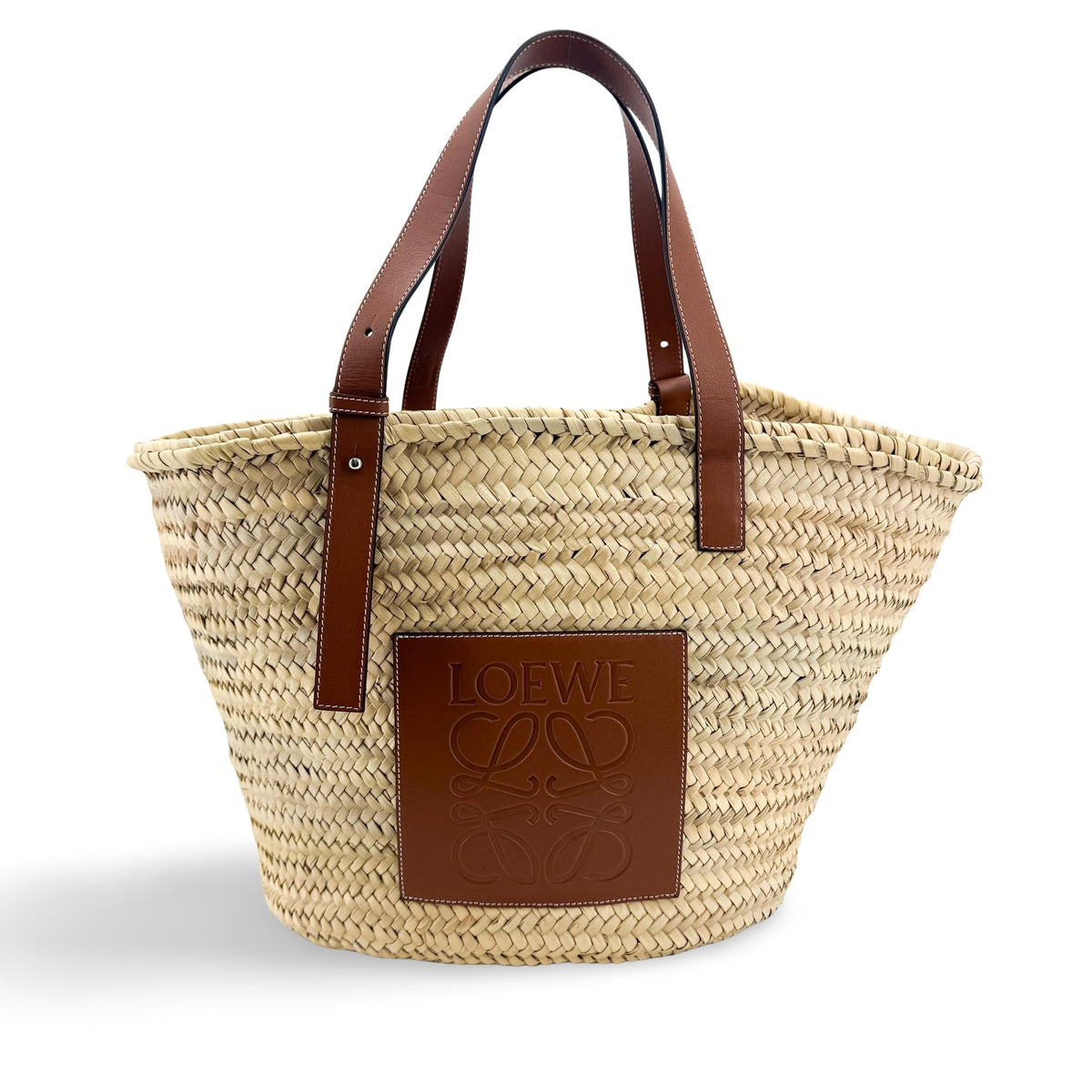 Loewe Elephant Basket Raffia Brown Leather Tote Bag Bag (Pre-Owned)