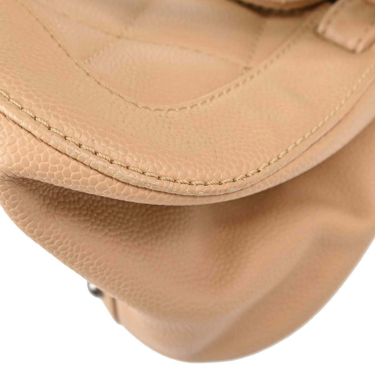 Chanel Mademoiselle Lock Shoulder Bag Quilted Caviar Beige Leather Shoulder Bag Bag (Pre-Owned)