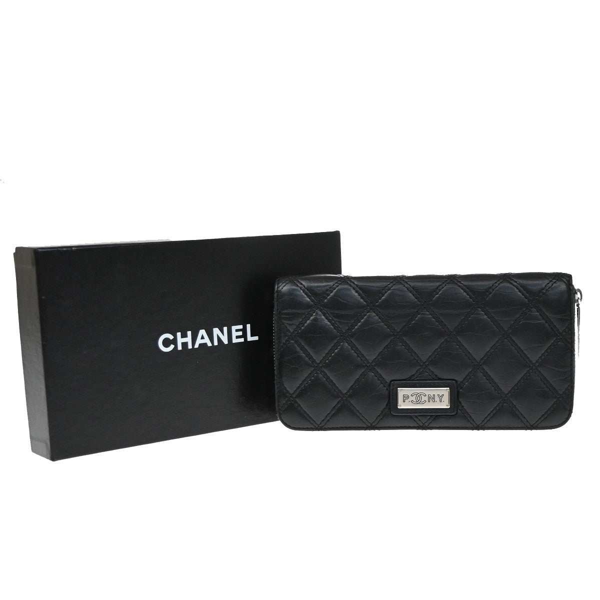Chanel Trendy Cc Zip Around Quilted Lambskin Black Leather Wallets Accessory (Pre-Owned)