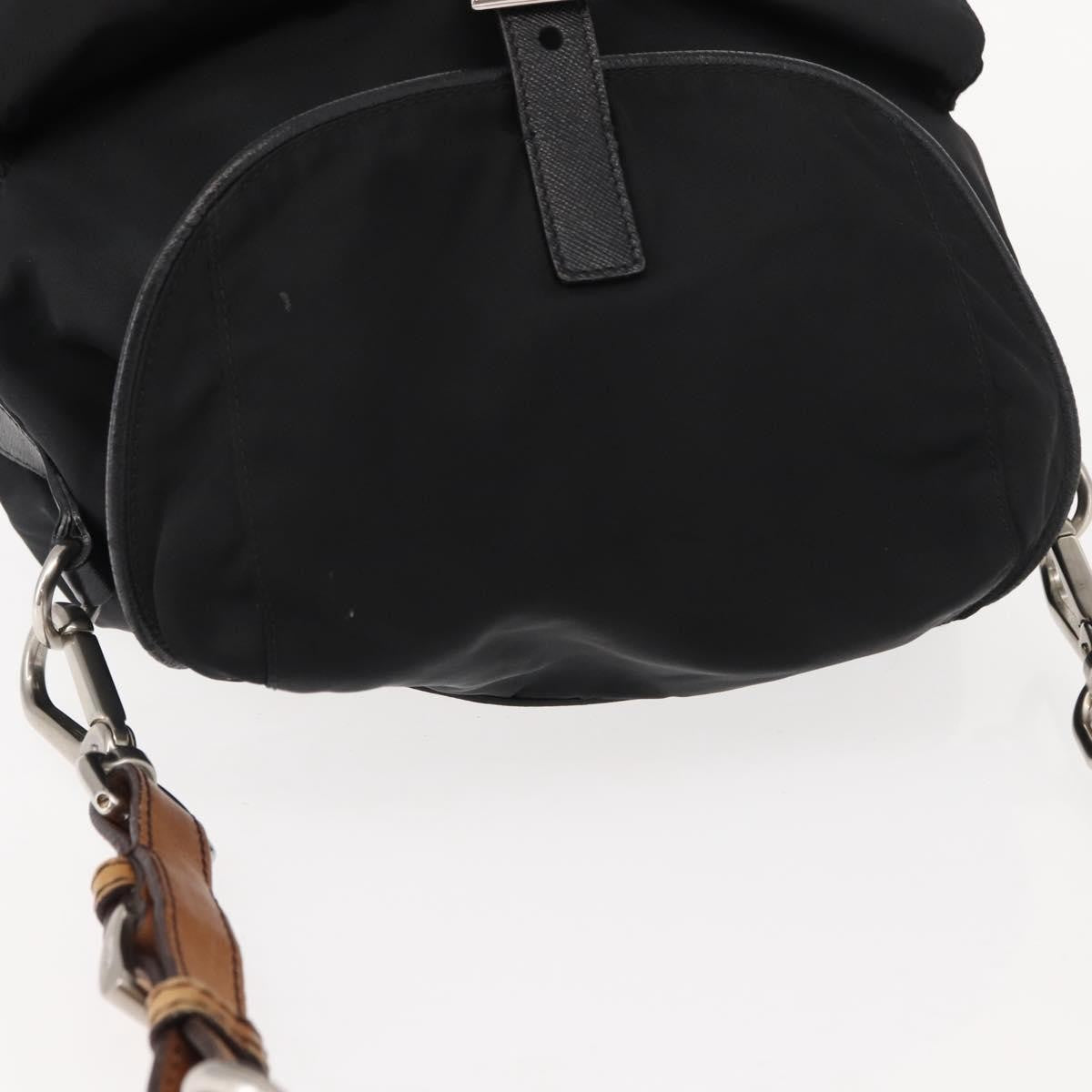 Prada Double Pocket Drawstring Tessuto Black Nylon Shoulder Bag Bag (Pre-Owned)