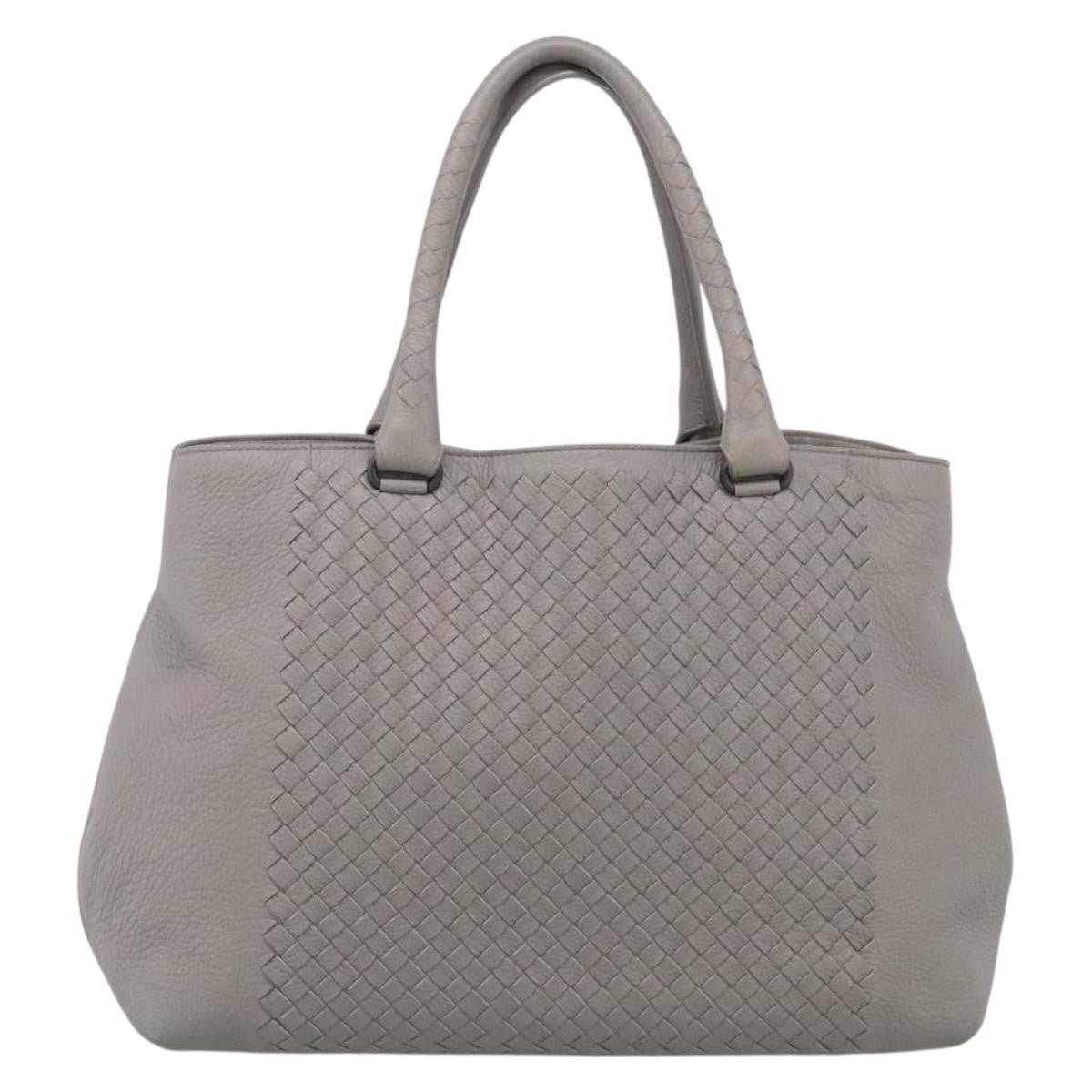 Bottega Veneta Side Snap Leather And Intrecciato Nappa Gray Leather Tote Bag Bag (Pre-Owned)