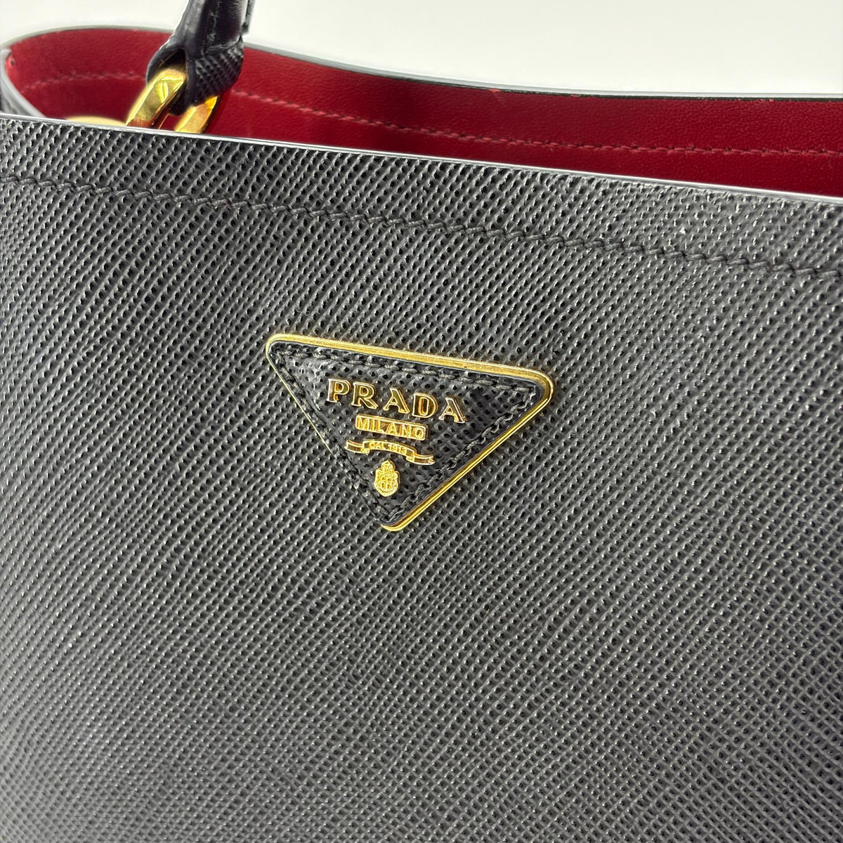 Prada Panier Bucket Saffiano Leather Black Leather Handbag (Pre-Owned)