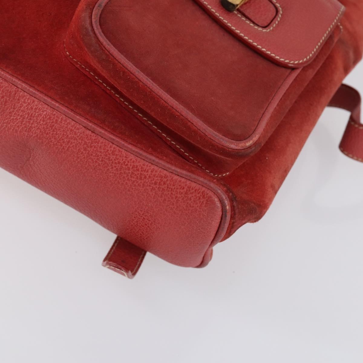 Gucci Vintage Bamboo Suede Red Suede Backpack Bag (Pre-Owned)