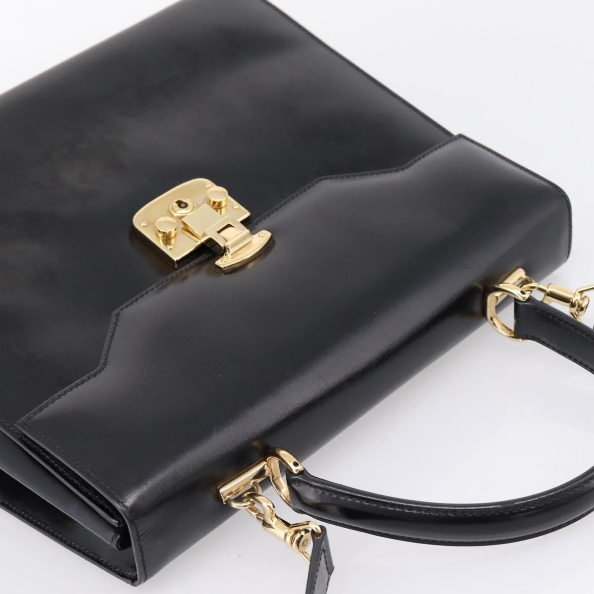Gucci Vintage Lady Lock Top Handle Leather Black Leather Handbag (Pre-Owned)